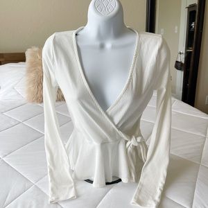 Forever 21 V Neck White Wrap Top